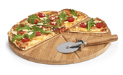 Prkénko na pizzu s kráječem v bambusovém provedení. Sada na pizzu, 2 kusy, bambus/kov